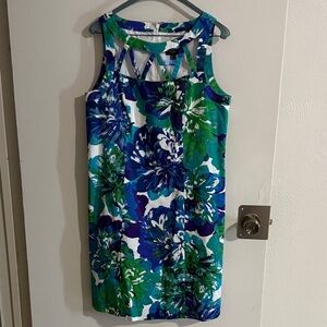 Adrianna Papell Blue and Green Floral Midi Dress